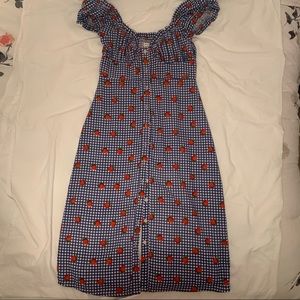 UO+Penelope Strawberry Button-Up Midi Dress
